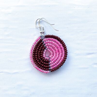 Half Moon - Handmade in Nairobi - Circle Earrings - Maroon and Pink