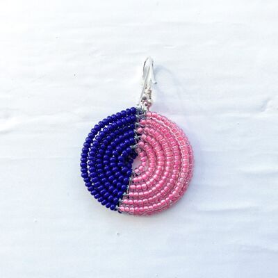 Half Moon - Handmade in Nairobi - Circle Earrings - Navy Blue and Pink
