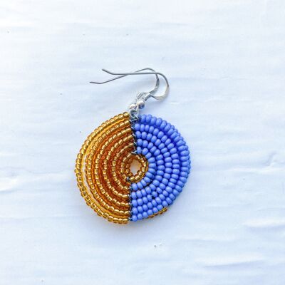 Half Moon - Handmade in Nairobi - Circle Earrings - Blue and Gold