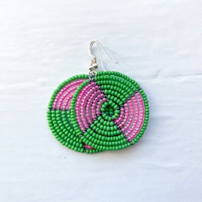 Pink and Green - Handmade in Nairobi - Circle Earrings