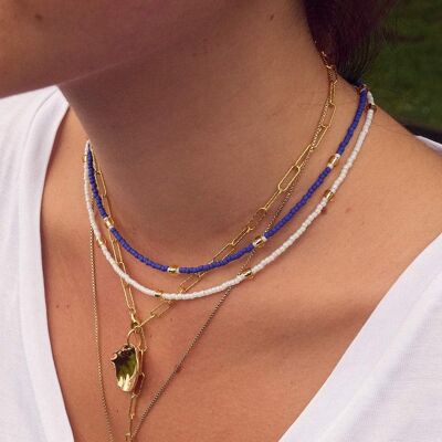 Handmade - Beaded Necklace - Navy Blue