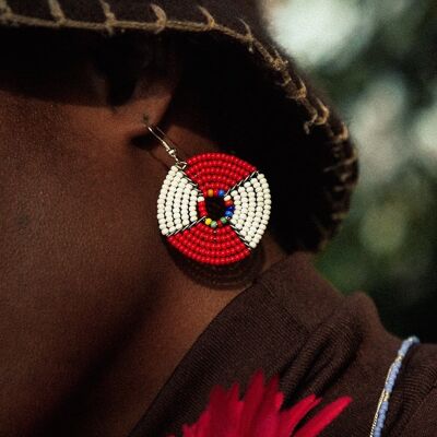 Red & White - Circle Earrings
