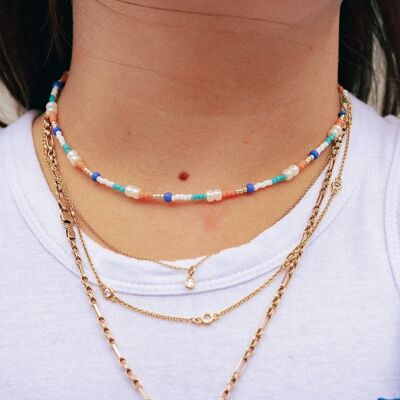 Boho - Beaded Necklace - Turquoise and Orange