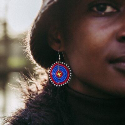 Blue & Red - Handmade in Nairobi - Circle Earrings