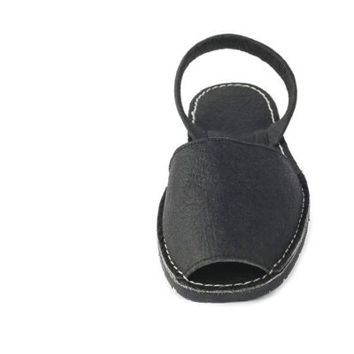 Vegane menorquinische Unisex-Sandalen aus schwarzem Piñaex, schwarze Sohle