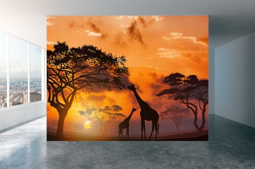 Affrican Giraffe Scene Wall Mural Wallpaper Wall Art Peel & Stick Self Adhesive Decor Textured Large Wall Art Print