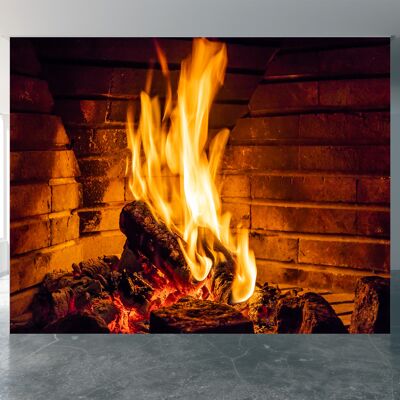 Brennendes Holz Wandbild Tapete Wandkunst abziehen und aufkleben, selbstklebendes Dekor, strukturierter großer Wandkunstdruck