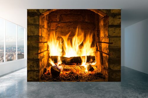 Flames in the Fireplace Wall Mural Wallpaper Wall Art Peel & Stick Self Adhesive Decor Textured Large Wall Art Print