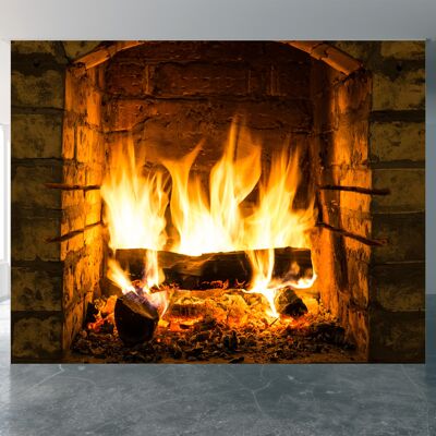 Flames in the Fireplace Wall Mural Wallpaper Wall Art Peel & Stick Decoración autoadhesiva Textured Large Wall Art Print