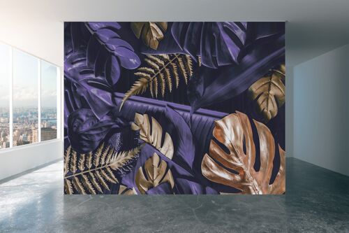 Gold and Purple Monstera Wall Mural Wallpaper Wall Art Peel & Stick Self Adhesive Decor Textured Large Wall Art Print