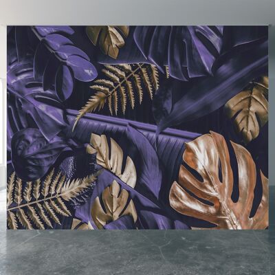 Gold and Purple Monstera Wall Mural Wallpaper Wall Art Peel & Stick Self Adhesive Decor Textured Large Wall Art Print