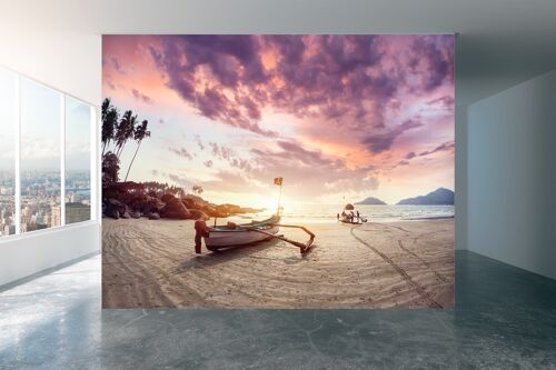 Fisherman Boat on the Tropical Beach Wall Mural Wallpaper Wall Art Peel & Stick Self Adhesive Decor Textured Large Wall Art Print