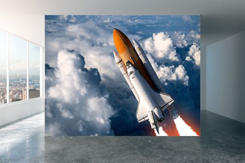 Space Shuttle in The Clouds Wall Mural Wallpaper Wall Art Peel & Stick Self Adhesive Decor Textured Large Wall Art Print