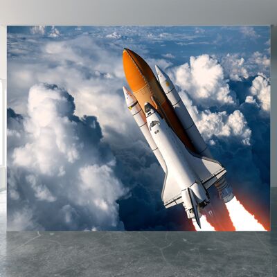 Space Shuttle in The Clouds Wall Mural Wallpaper Wall Art Peel & Stick Self Adhesive Decor Textured Large Wall Art Print