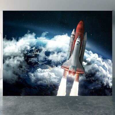Space Shuttle in the Space Wall Mural Wallpaper Wall Art Peel & Stick Self Adhesive Decor Textured Large Wall Art Print