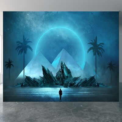 Futuristic night Landscape Wall Mural Wallpaper Wall Art Peel & Stick Self Adhesive Decor Textured Large Wall Art Print