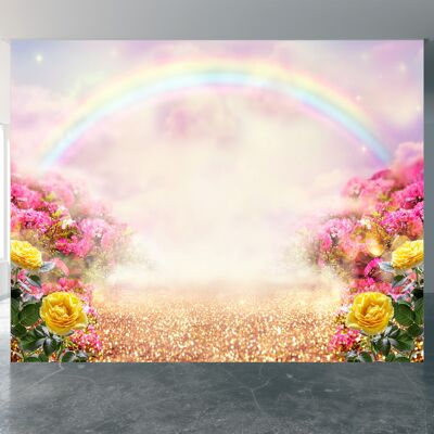 Arc-en-ciel et fleurs papier peint mural Art mural Peel & Stick décor auto-adhésif texturé grand mur Art Print