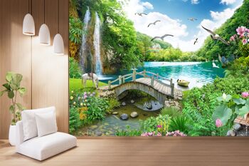 Vue tropicale avec une cascade murale papier peint Wall Art Peel & Stick décor auto-adhésif texturé grand mur Art Print 5
