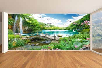 Vue tropicale avec une cascade murale papier peint Wall Art Peel & Stick décor auto-adhésif texturé grand mur Art Print 7