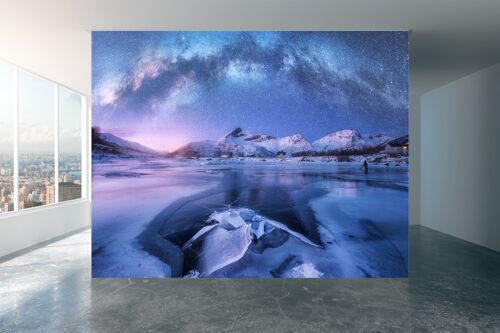 Milky Way above frozen Sea Wall Mural Wallpaper Wall Art Peel & Stick Self Adhesive Decor Textured Large Wall Art Print