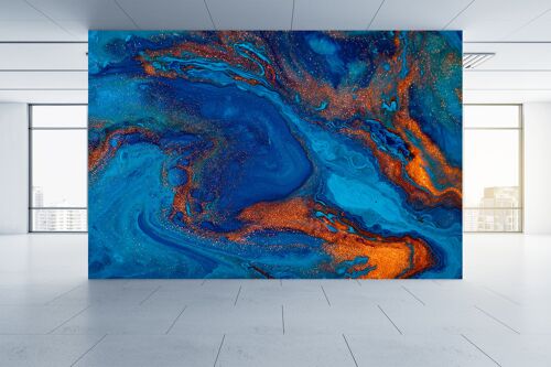 Blue and Orange Mix Marble Wall Mural Wallpaper Wall Art Peel & Stick Self Adhesive Decor Textured Large Wall Art Print