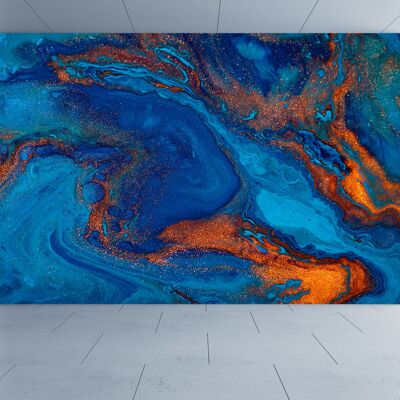 Blaue und orange Mix-Marmor-Wandtapete, Wandkunst, abziehen und aufkleben, selbstklebendes Dekor, strukturierter großer Wandkunstdruck