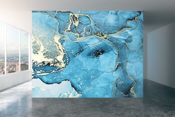 Marbre bleu et blanc avec pigments dorés Papier peint mural Art mural Peel & Stick Décor auto-adhésif Texturé Grand mur Art Print 1