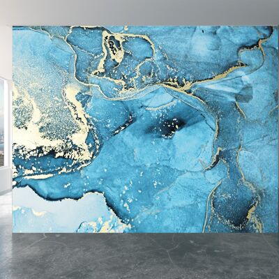 Blue and White Marble with Gold Pigment Wall Mural Wallpaper Wall Art Peel & Stick Self Adhesive Decor Textured Large Wall Art Print