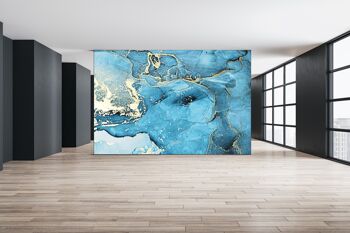 Marbre bleu et blanc avec pigments dorés Papier peint mural Art mural Peel & Stick Décor auto-adhésif Texturé Grand mur Art Print 4