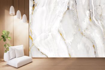 Papier peint mural en marbre doré et blanc Art mural Peel & Stick Décor auto-adhésif Texturé Grand mur Art Print 5