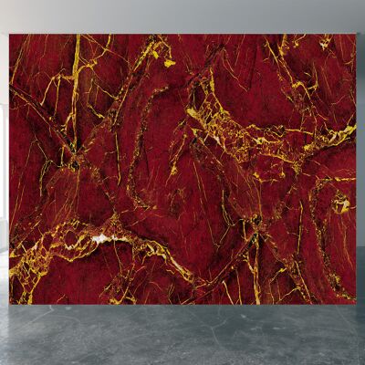 Red Marble Textured with Golden Veins Wall Mural Wallpaper Wall Art Peel & Stick Self Adhesive Decor Textured Large Wall