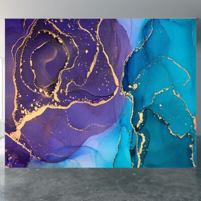 Abstrait marbre violet et bleu papier peint mural Art mural Peel & Stick décor auto-adhésif texturé grand mur Art Print