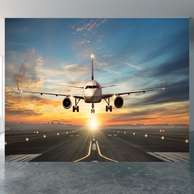 Airplane on the Runway Wall Mural Wallpaper Wall Art Peel & Stick Self Adhesive Decor Textured Large Wall Art Print