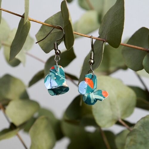 Boucles d'oreilles origami - Couple de papillons bleus