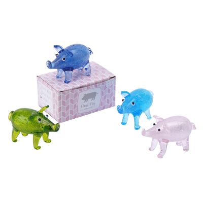 4 Assorted Small Glass Pig