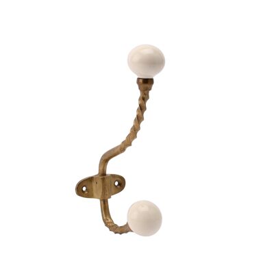 Twisted Brass Wall Hook With White Ceramic Ball