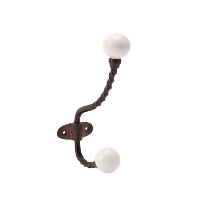 Twisted Bronze Wall Hook With White Ceramic Ball