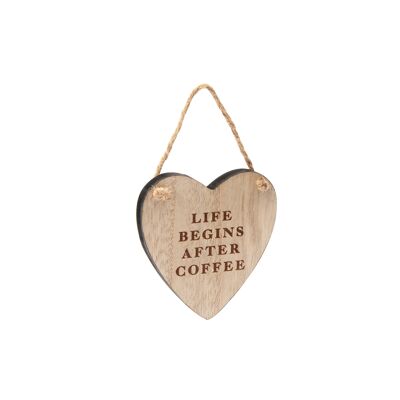 Loft Life Begins After Coffee Wooden Heart Hanger