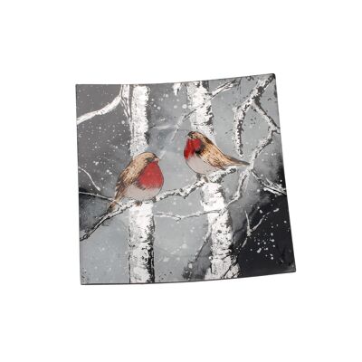 Winter Robin Glass Small Square Plate