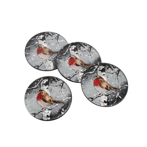 Winter Robin Set Of 4 Glass Coasters