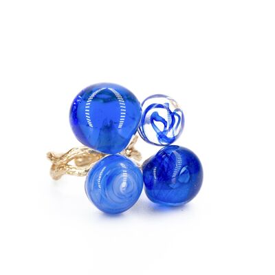 Chania 4 Murano Glass adjustable blue ring