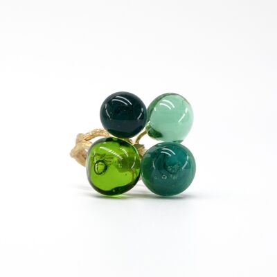 Handgefertigter verstellbarer Ring aus grünem Muranoglas, 18 Karat vergoldet, Chania