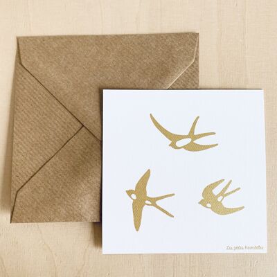 Carte de correspondance - Les hirondelles en vol dorées
