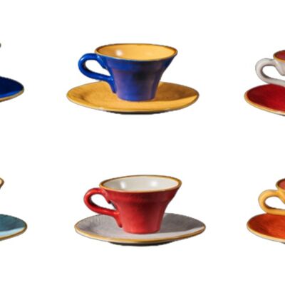 Farbige Tee- oder Kaffeetassen mit Untertasse - 6er-Set -