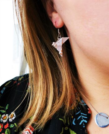 Boucles d'oreilles origami - Couple de colombes turquoises 2