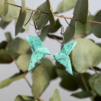 Boucles d'oreilles origami - Couple de colombes turquoises 1