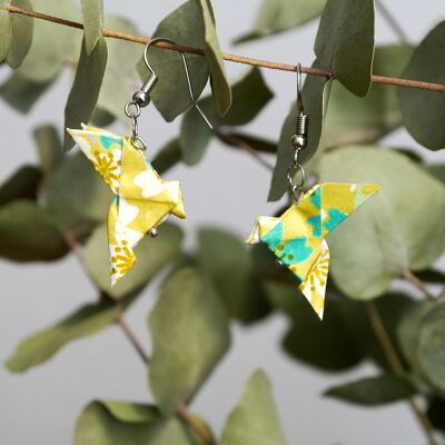 Boucles d'oreilles origami - Couple de colombes jaunes