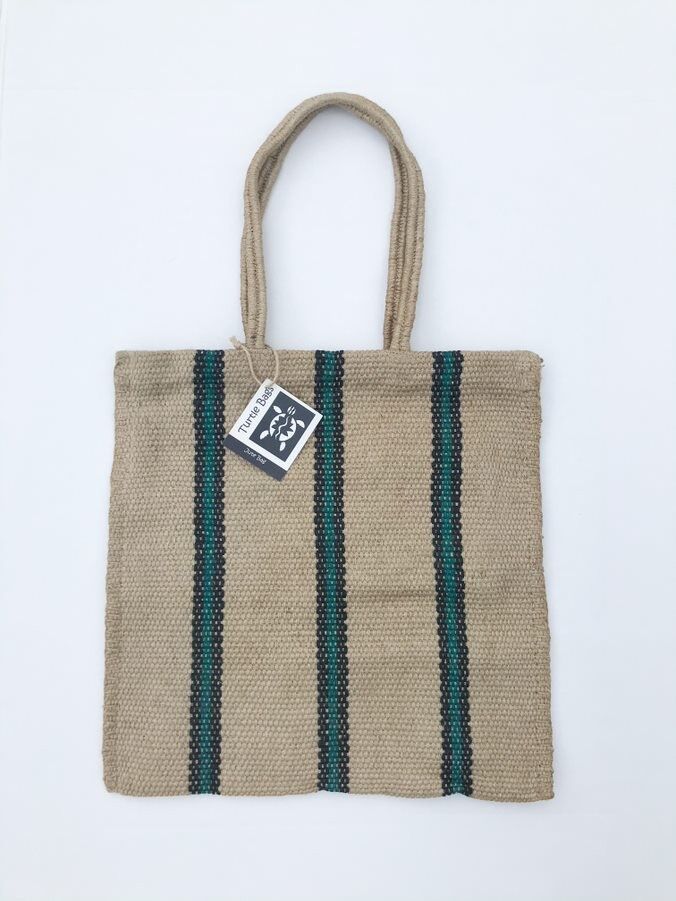 Buy wholesale Long Handled Stripey Jute Bag Green Black