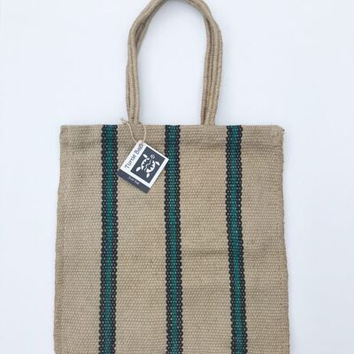 Long Handled Stripey Jute Bag - Green & Black