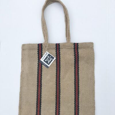 Long Handled Stripey Jute Bag - Red & Black